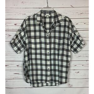 Madewell Women's L Large Blue Plaid Flannel Button Oversized Cute Top Shirt